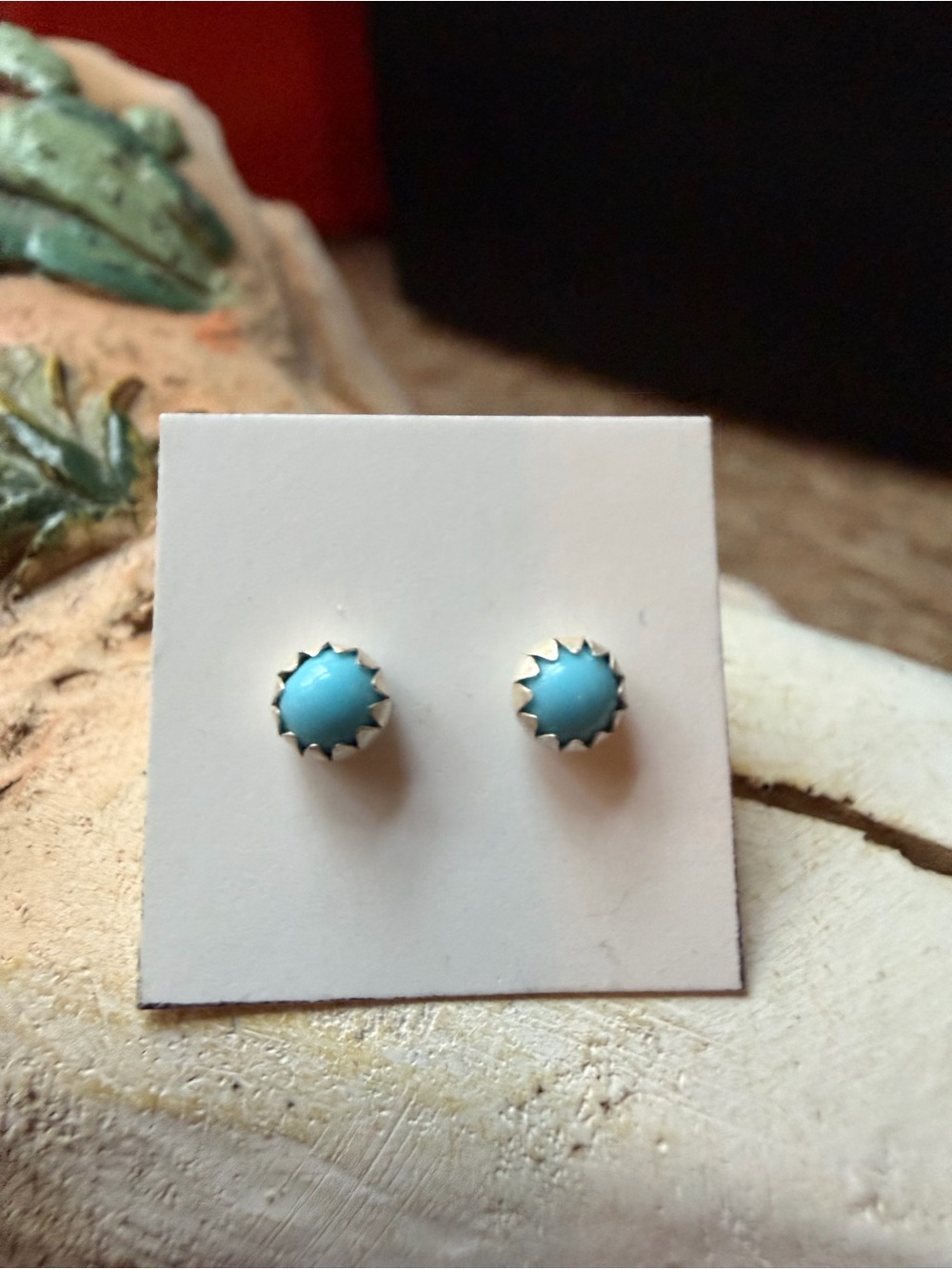 Linda Yazzie Navajo Kingman Turquoise Sterling Silver Studs - Picture 2 of 2